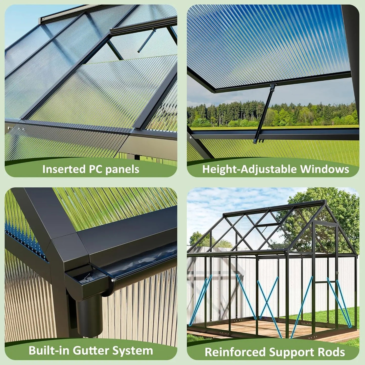 Polycarbonate Greenhouse with Roof Vent