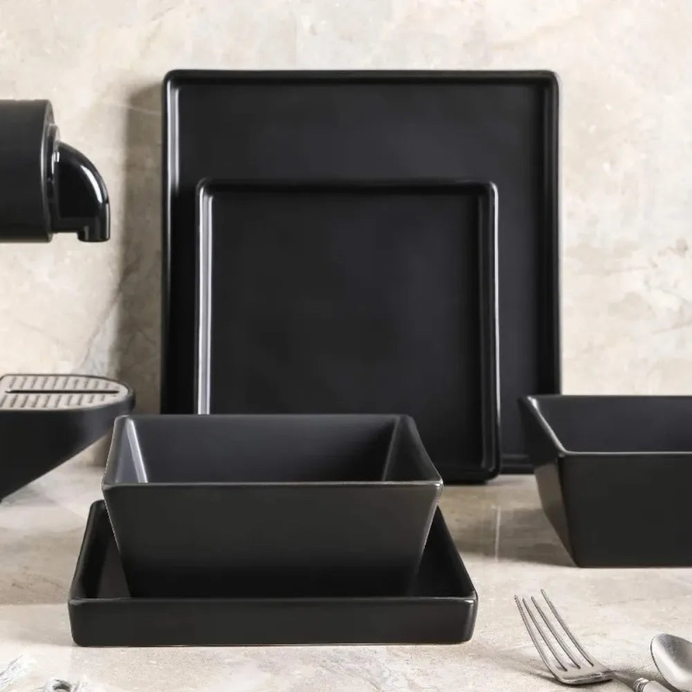 24 Pieces Stoneware Square Dinnerware Set