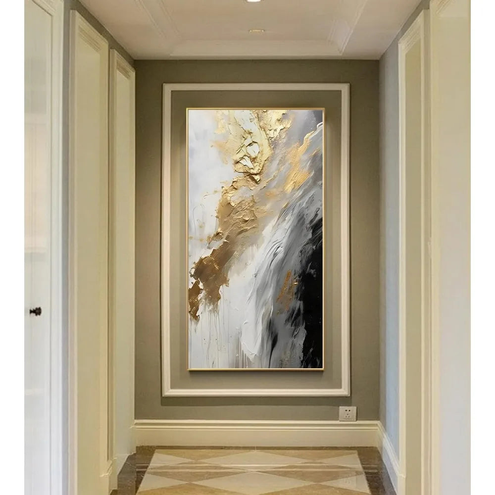 Hand-Painted Gold Abstract Oil Painting