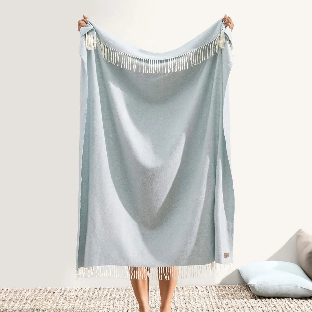 All-Season Luxury Crystal Blue Herringbone Throw