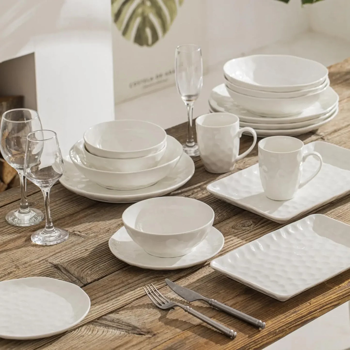 26 Piece w/Rectangula Dinnerware Sets, Porcelain