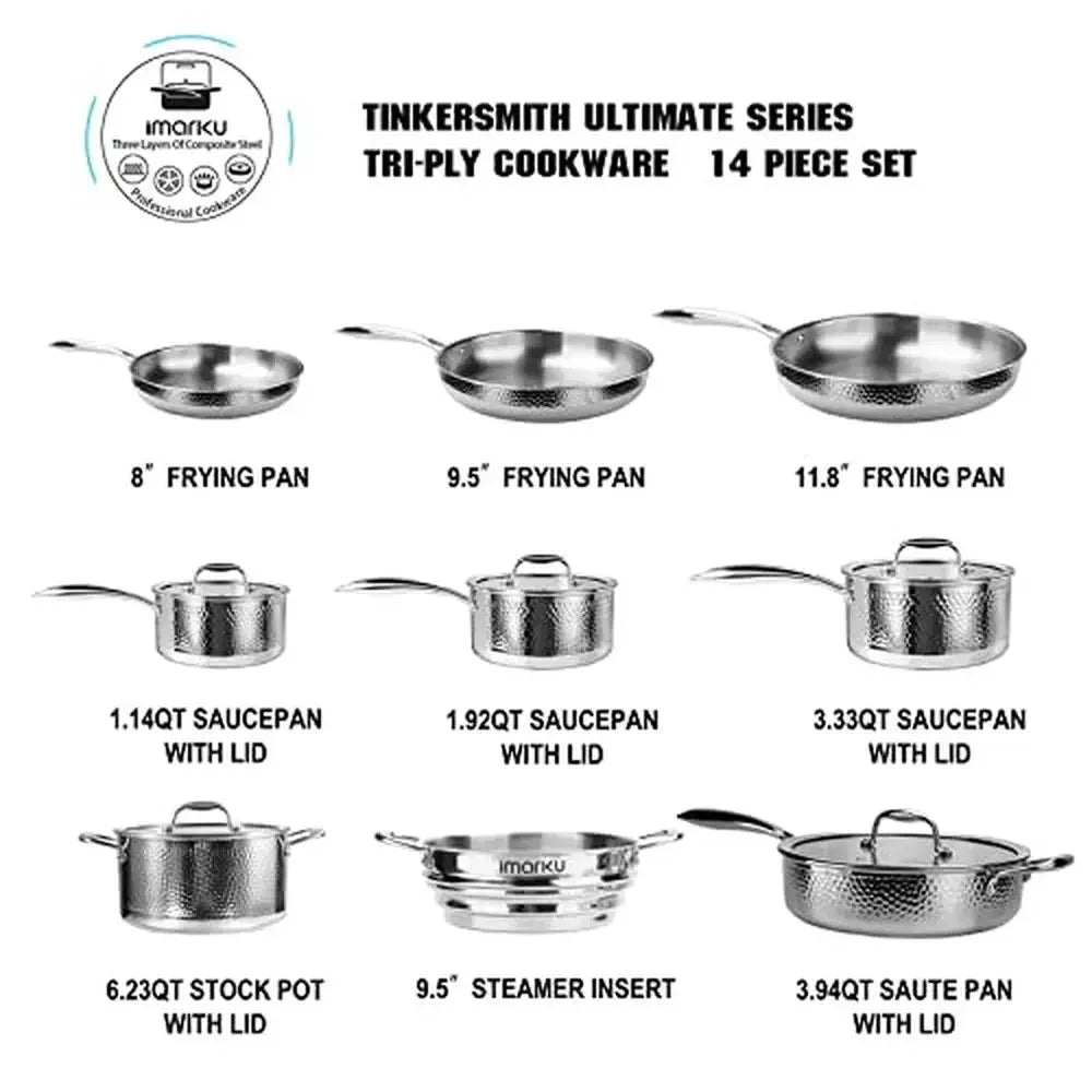 14PCS Tri-Ply Clad Stainless Steel Cookware Sets