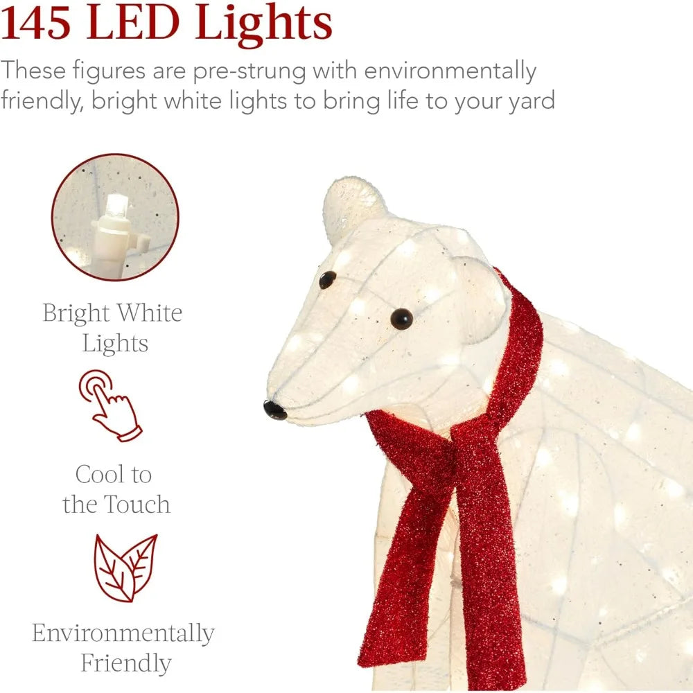 32 Inch 2-Piece Lighting Polar Bear Christmas Decoration