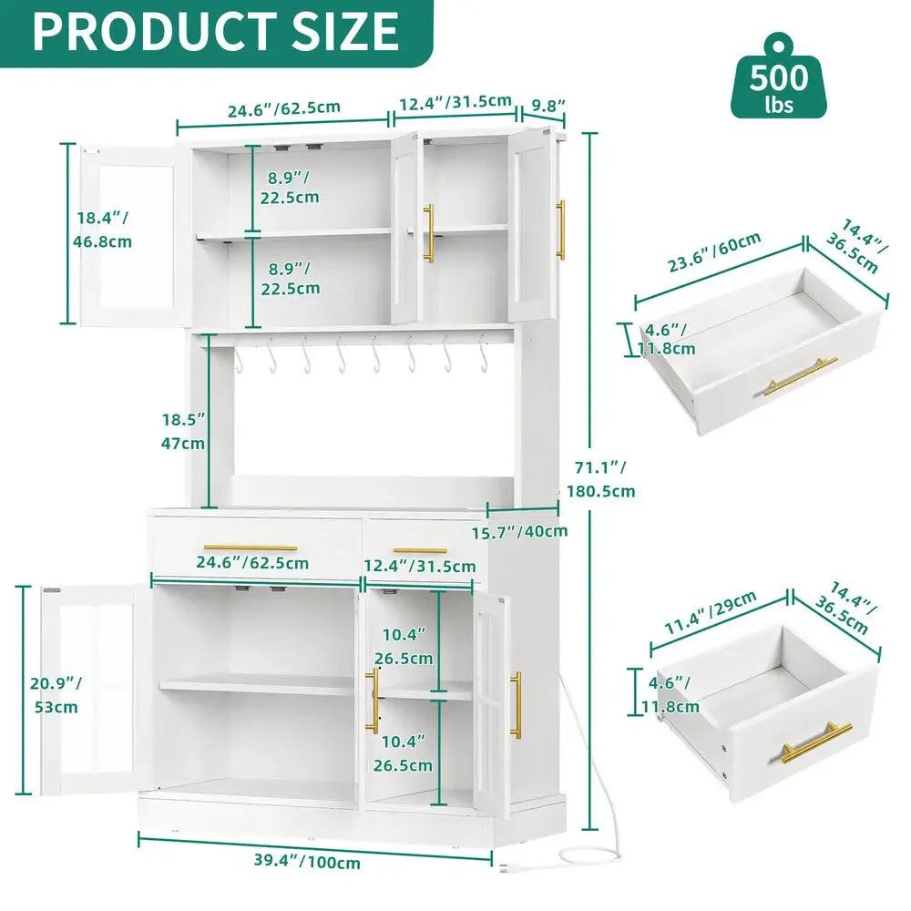 71'' Kitchen Pantry Hutch Storage Cabinet