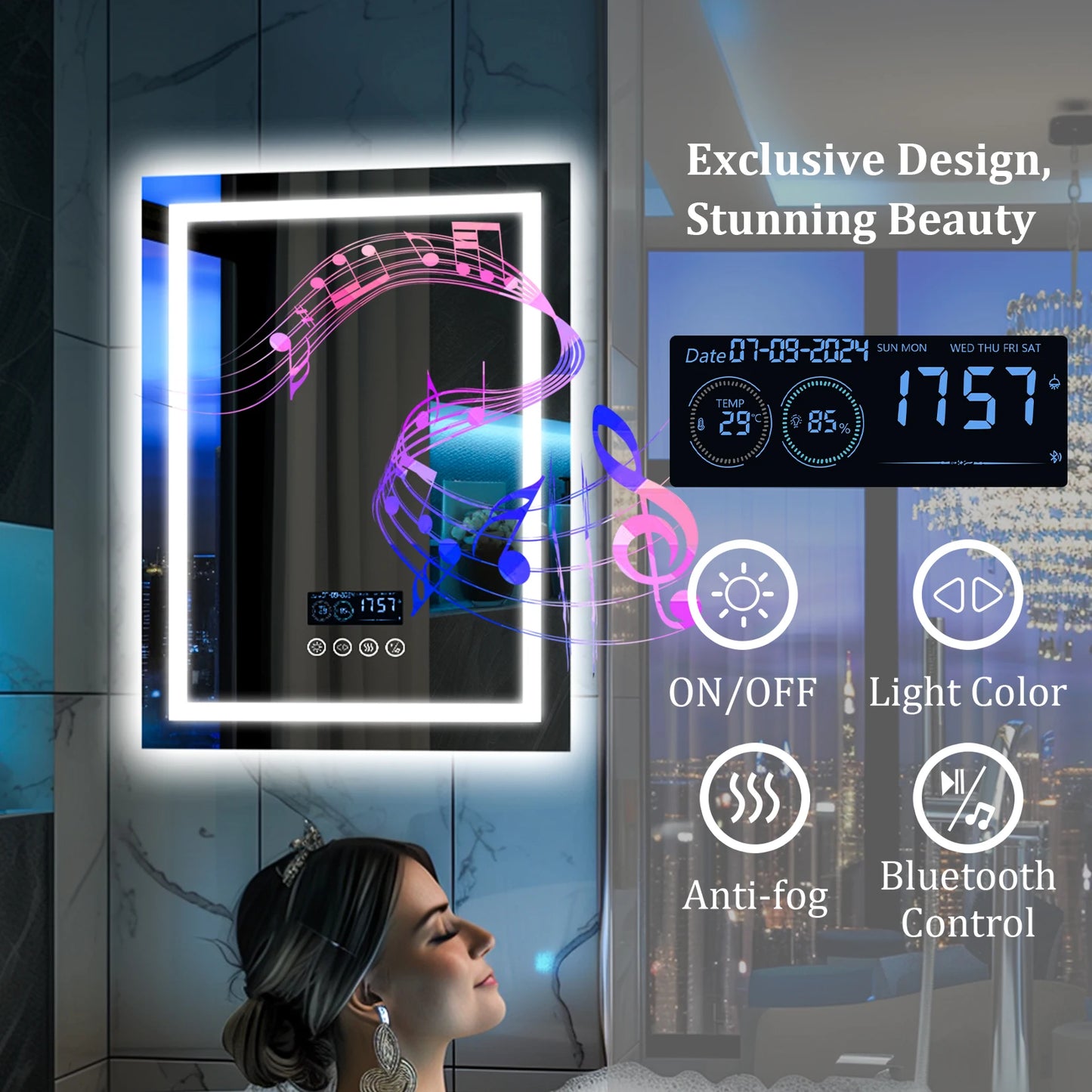 Square LED Lighted Bathroom Mirror