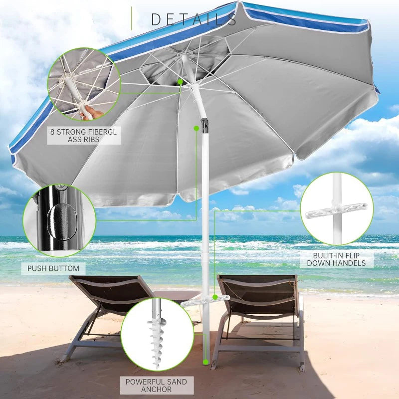 7ft Heavy Duty High Wind Beach Umbrella