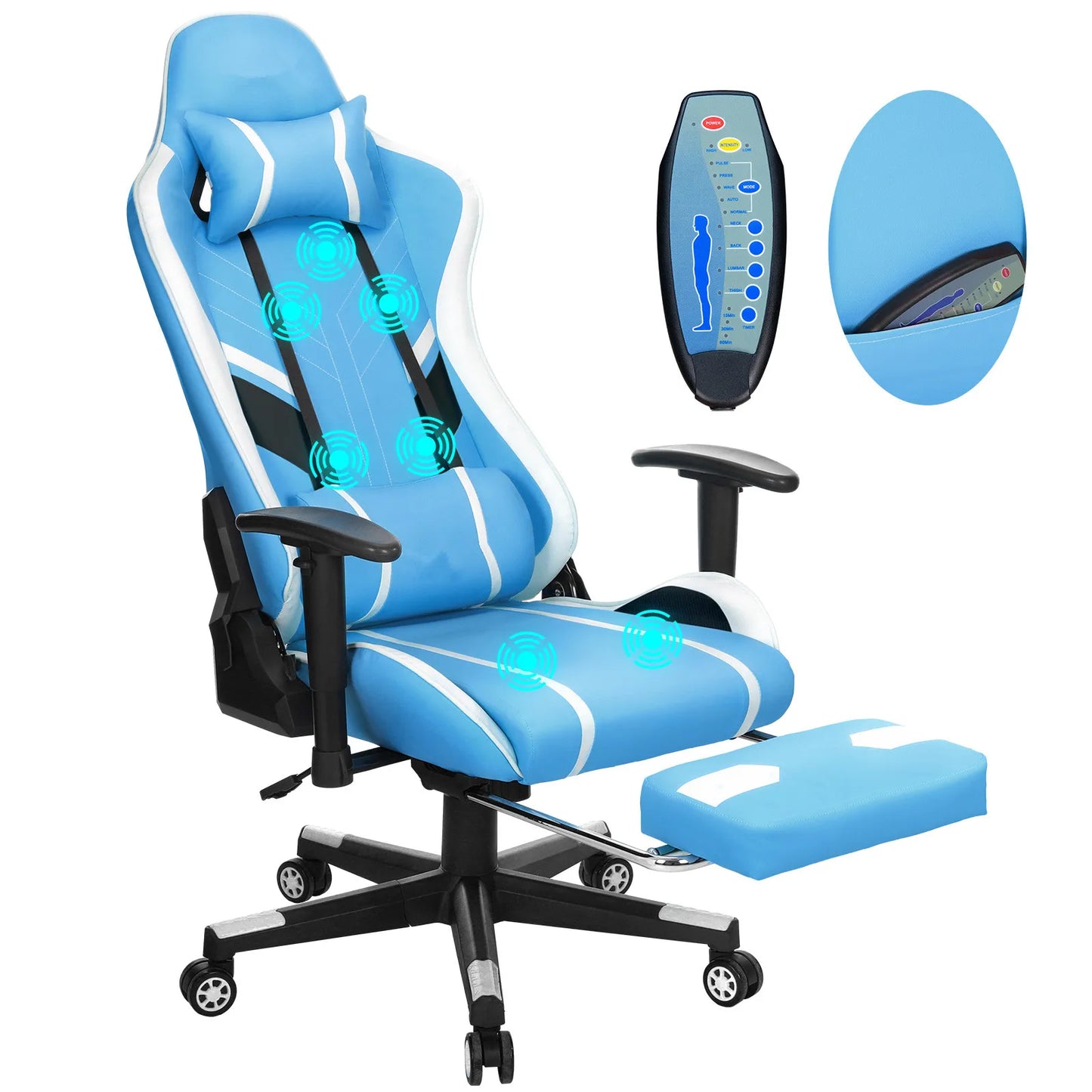 Massage Gaming Chair 7-Point Adjustable Seat Height