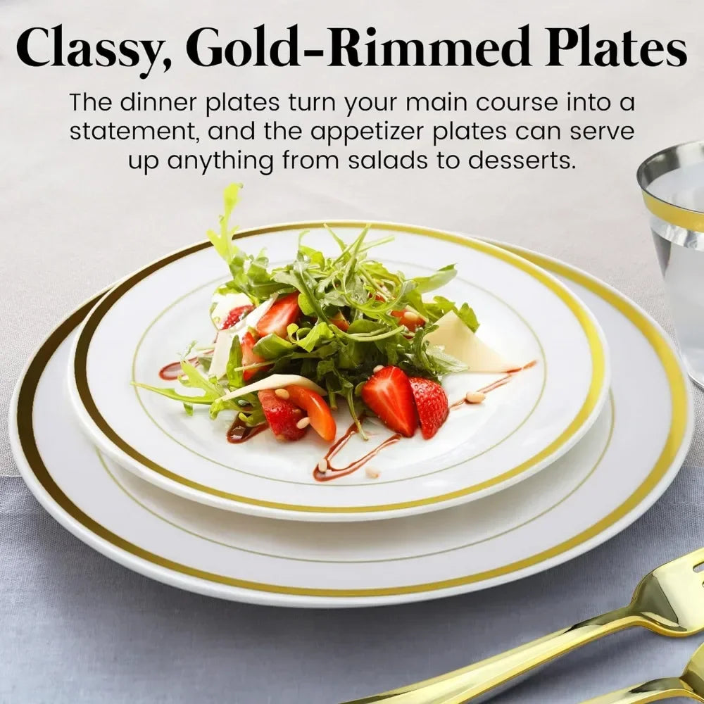 600 Piece Gold Disposable Dinnerware Sets