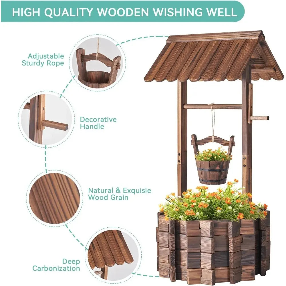 Wooden Wishing Well Planter