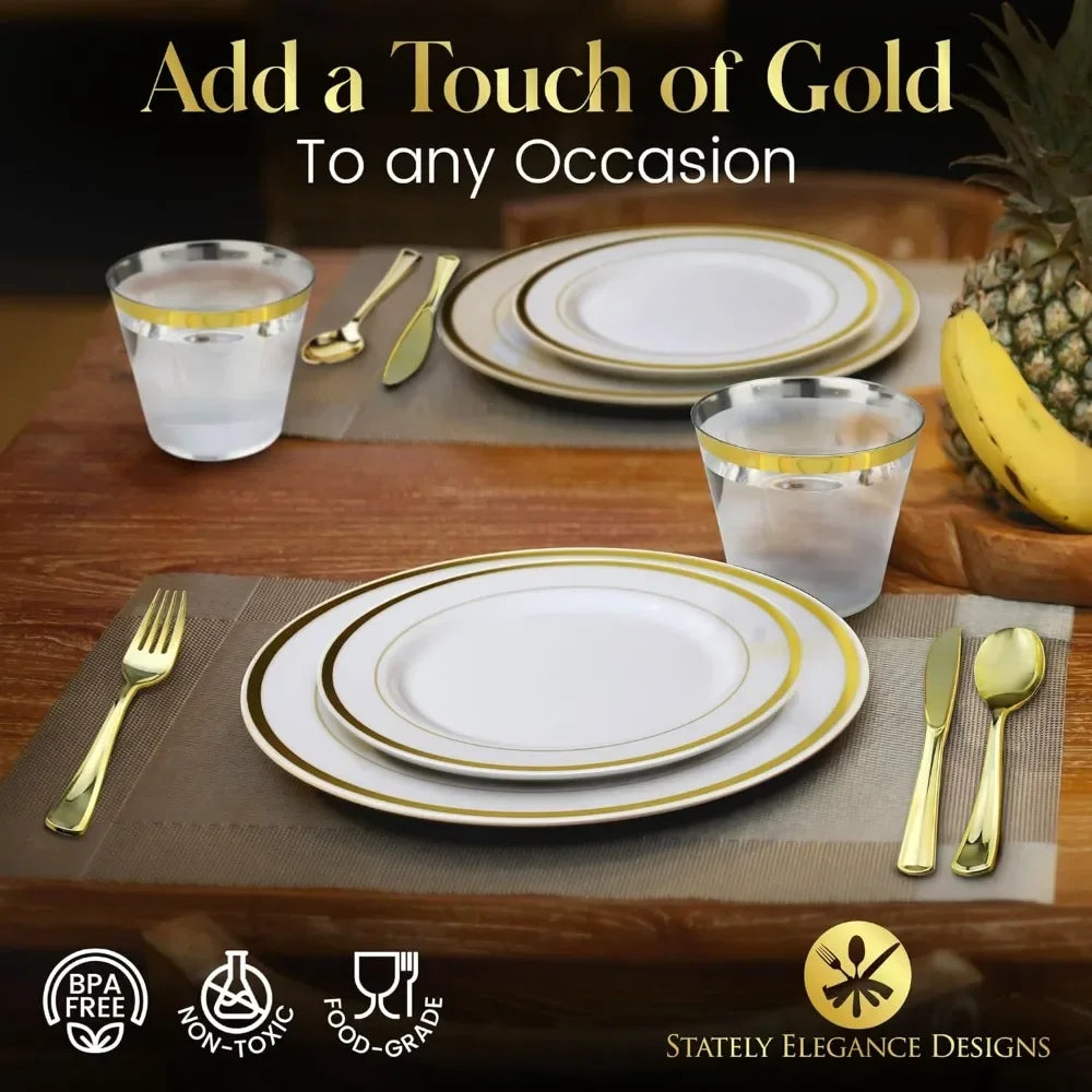 600 Piece Gold Disposable Dinnerware Sets