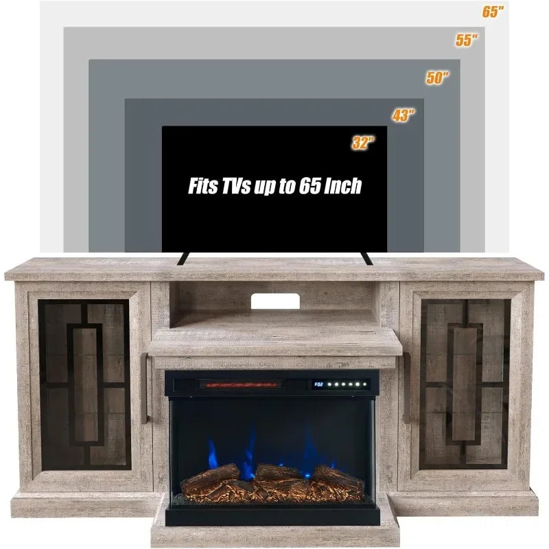 59"  Stand with 3-Side Glass Fireplace