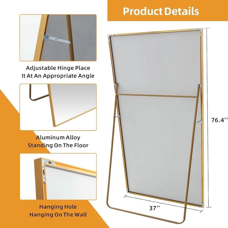 Gold Oversized Tempered Floor Mirrors with Stand