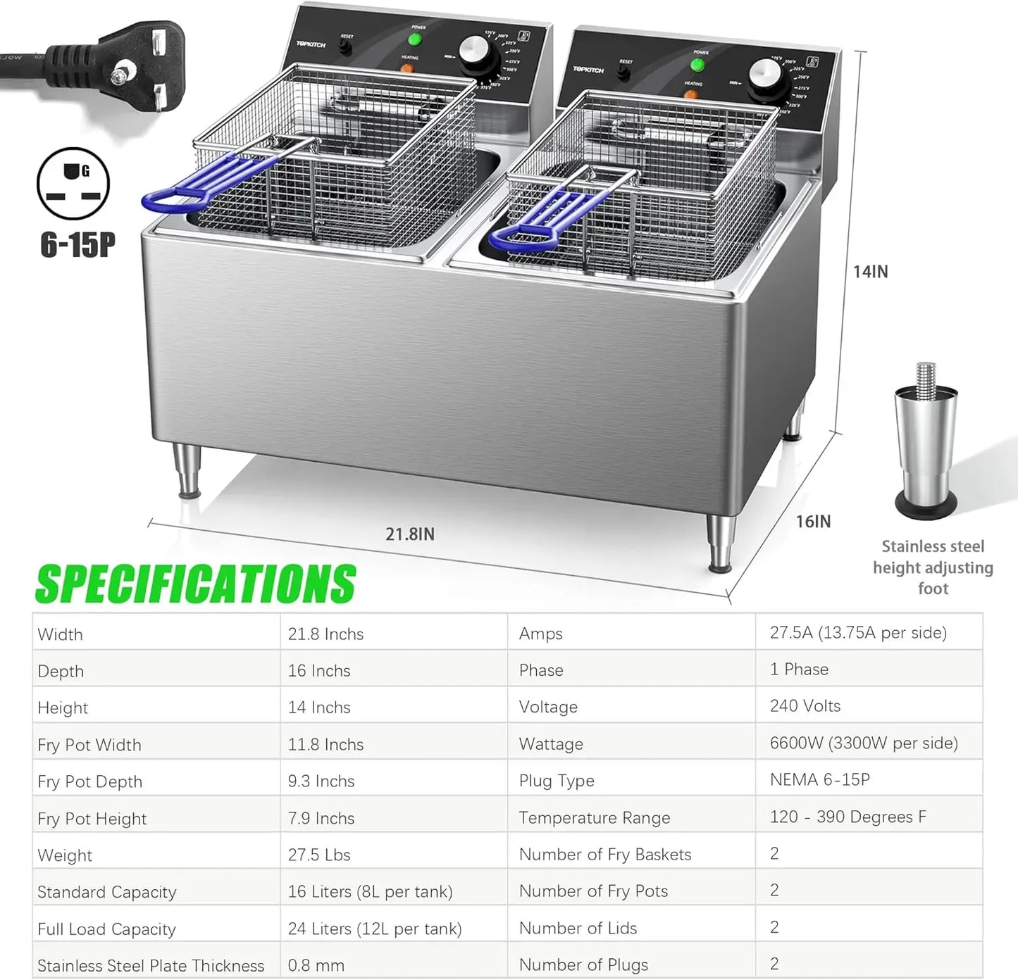 Dual Tank Electric Deep Fryers with Basket