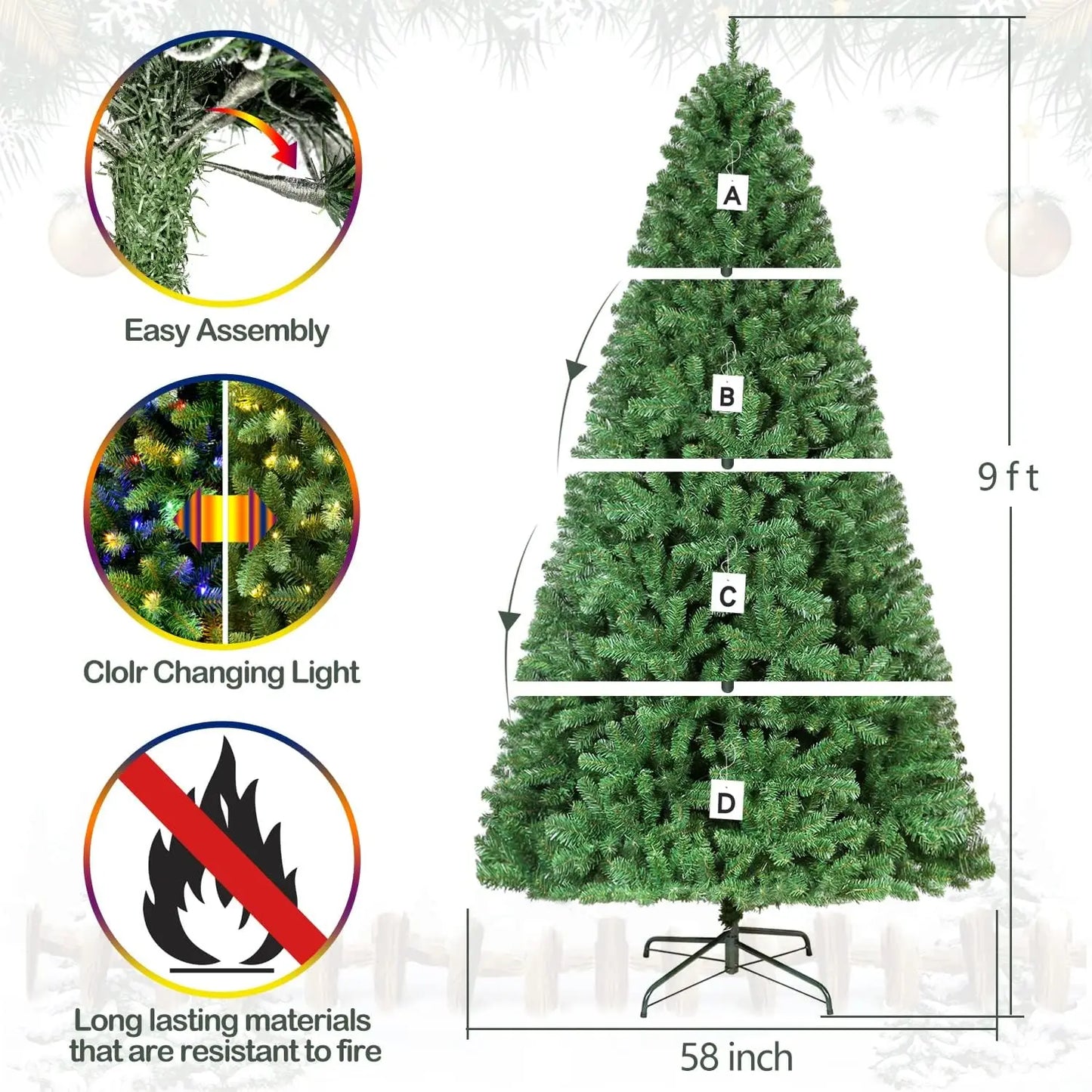 9 ft Prelit , Artificial Christmas Tree