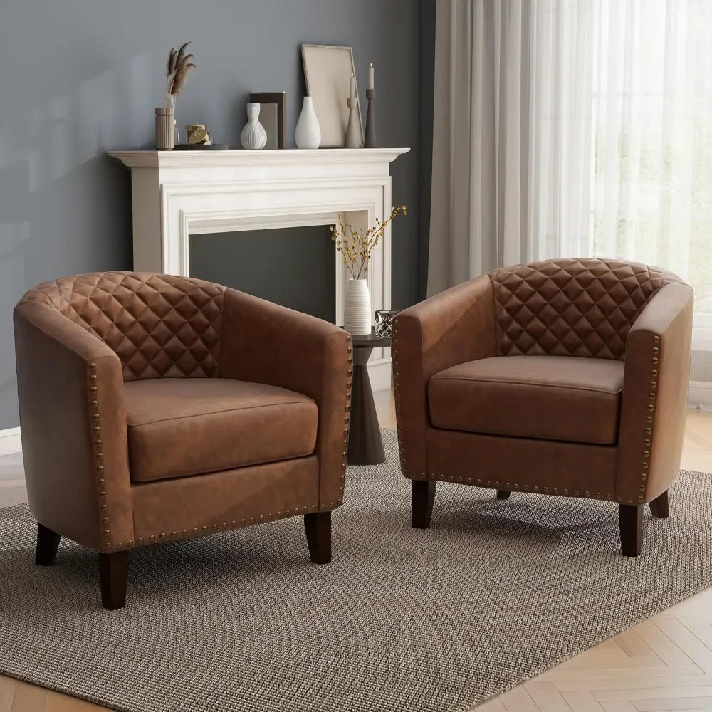 Leather Barrel Accent Chairs Set of 2