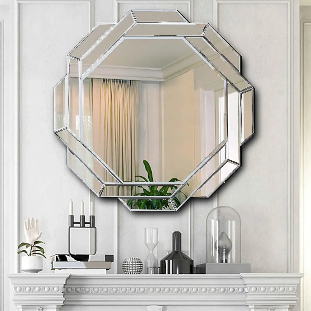 Spiral Frameless Beveled Wall Mirror, Silver