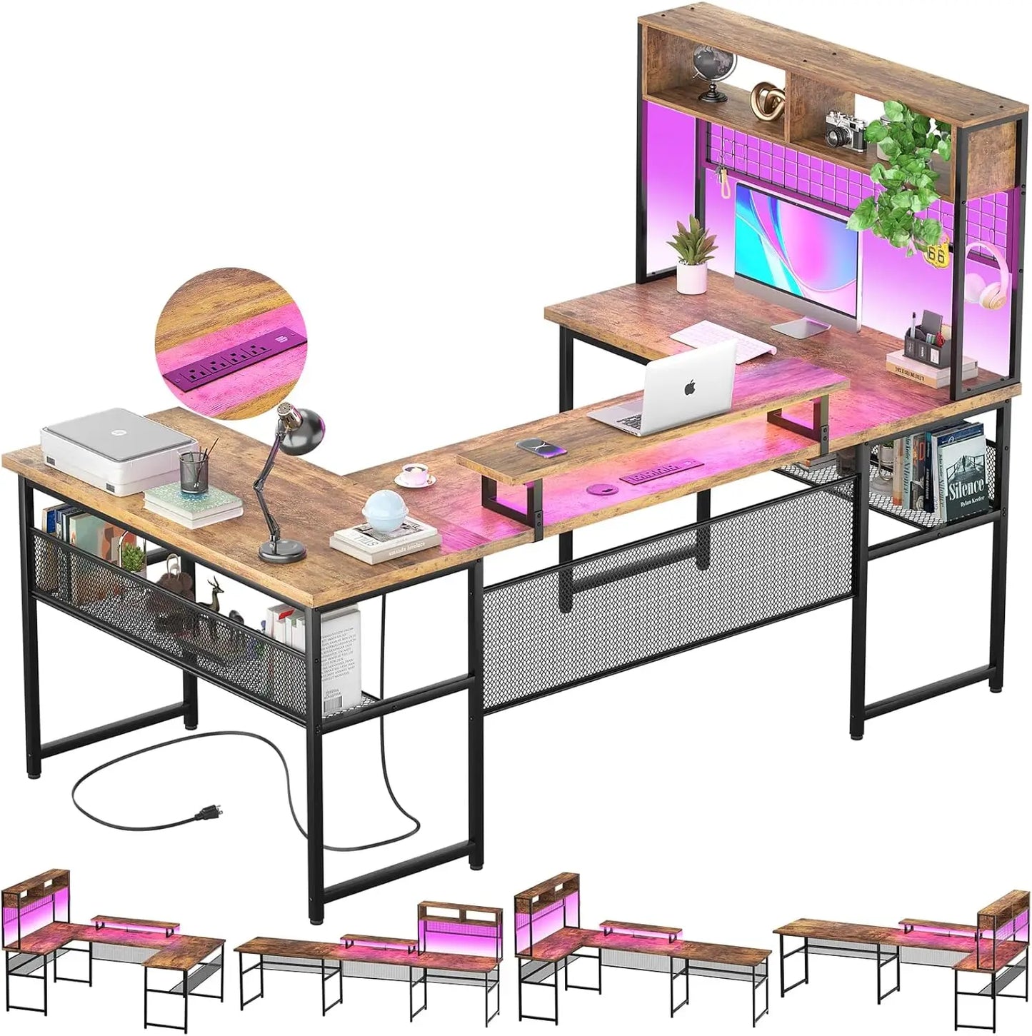 Reversible Computer Desks with Outlets &  Monitor