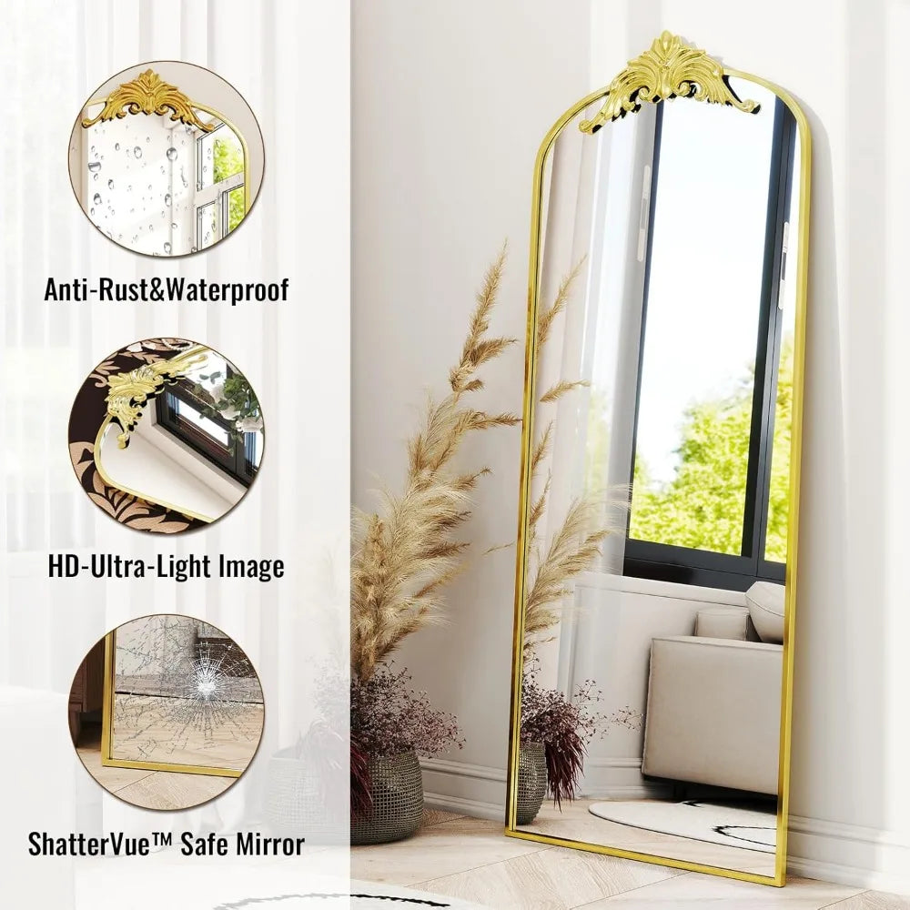 Gold Arched Full-Length Mirror with Stand