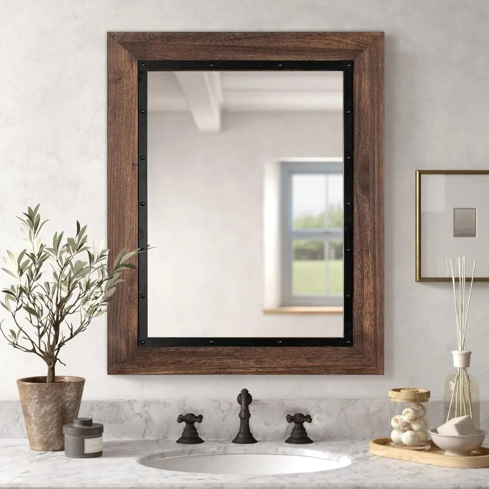 Natural Wood and Iron Vanity Mirror