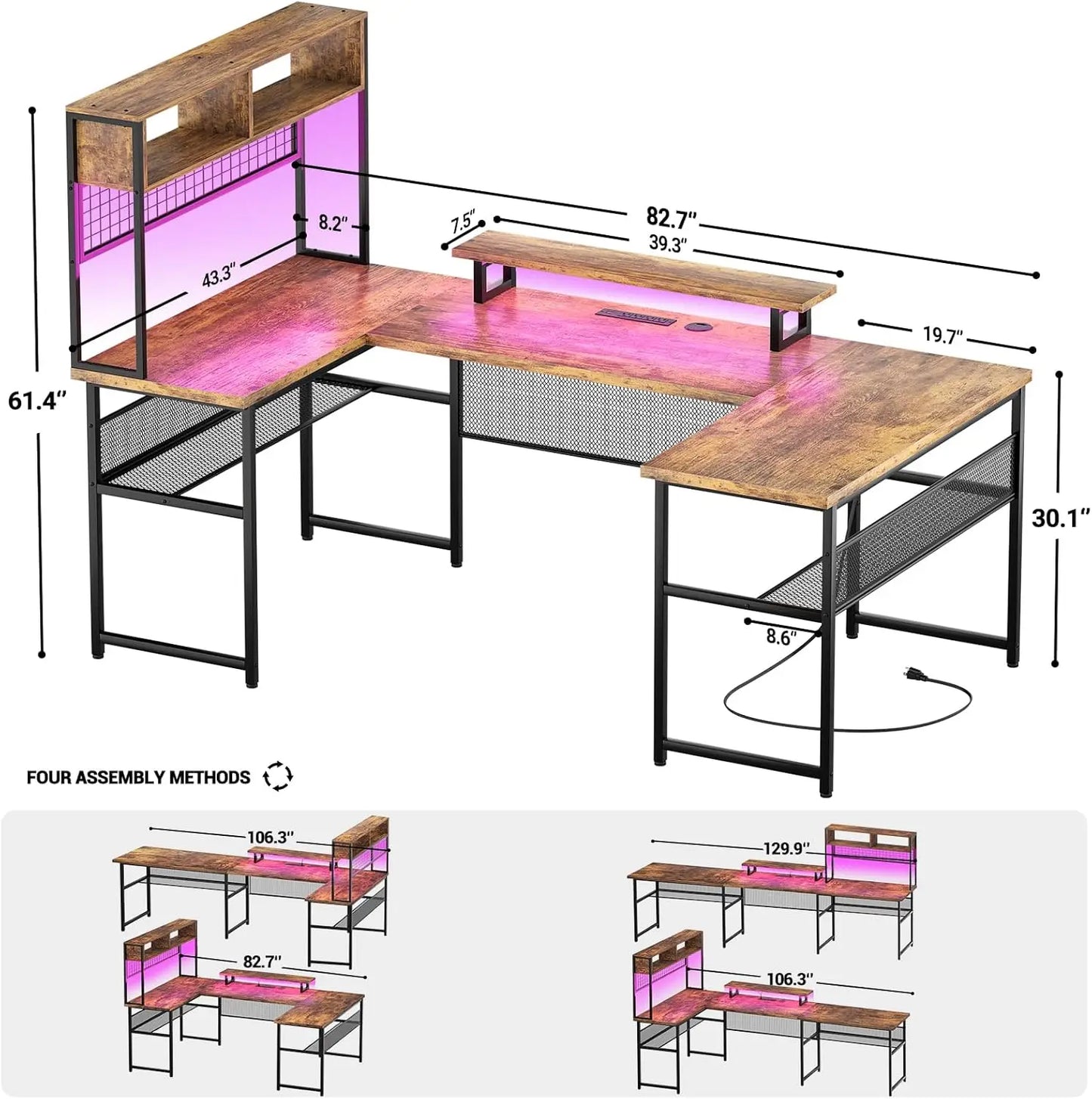 Reversible Computer Desks with Outlets &  Monitor