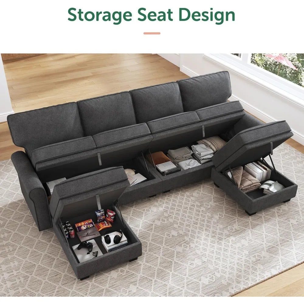 Sectional Sofa with Storage Seat U Shaped Sectional Couch with Reversible Chaise Convertible Sectional Couch for Living