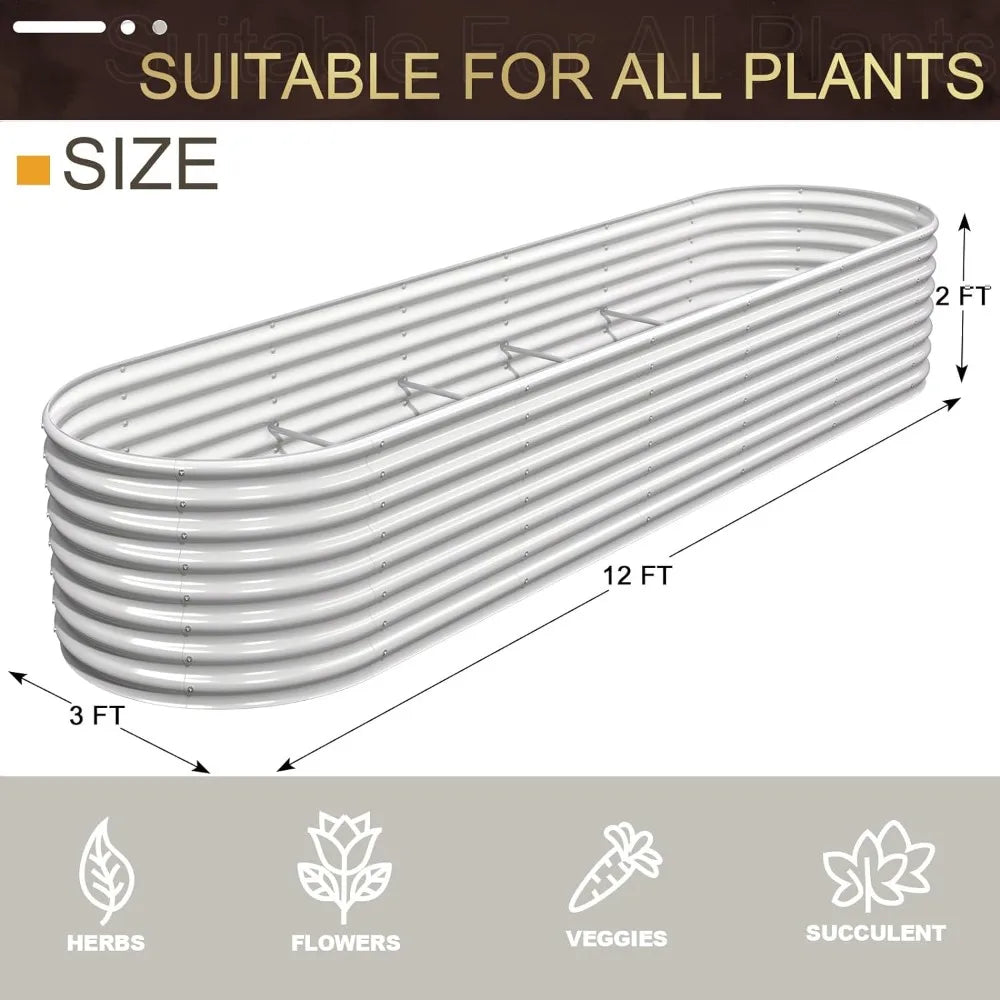 12FT(L)×3FT(W)×2FT(H) Galvanized Raised Garden Bed Outdoor