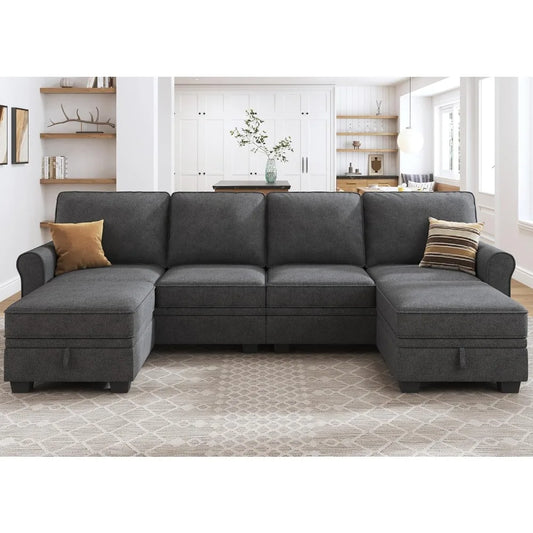 Sectional Sofa with Storage Seat U Shaped Sectional Couch with Reversible Chaise Convertible Sectional Couch for Living