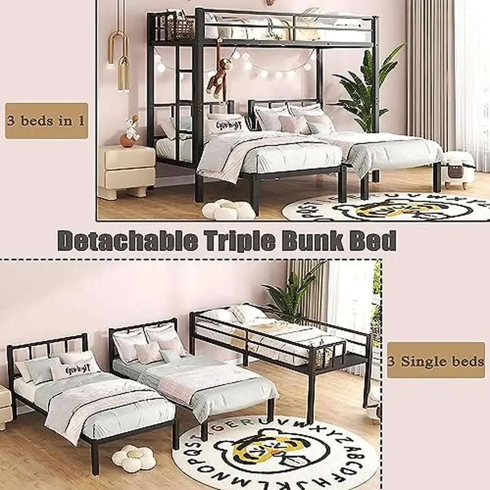 Metal Triple Bunk Beds Space Saver