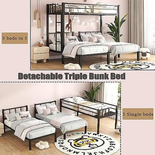 Metal Triple Bunk Beds Space Saver